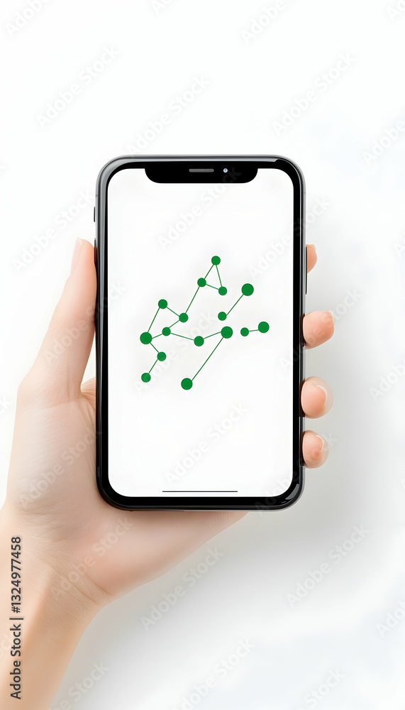 Mobile phone displaying a network of interconnected points Mobile phone displaying a network of interconnected points