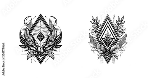 Tattoo Vorlage Geometrisch mit Pflanzen