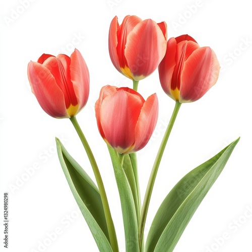 Tulips emerge on white.