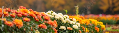 panoramic of vibrant chrysanthemum field with rich autumn hues