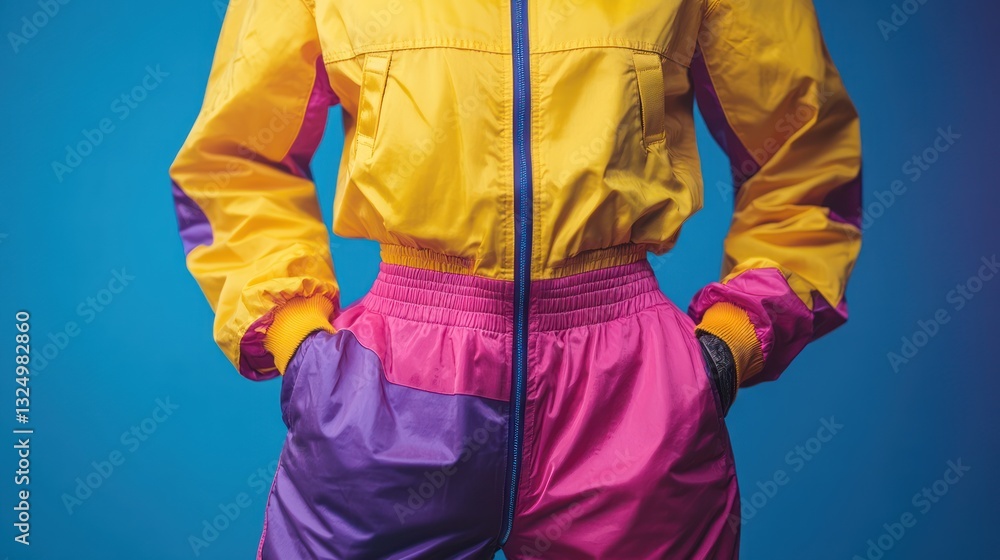 Fototapeta premium A classic 90s tracksuit in vibrant neon yellow and purple