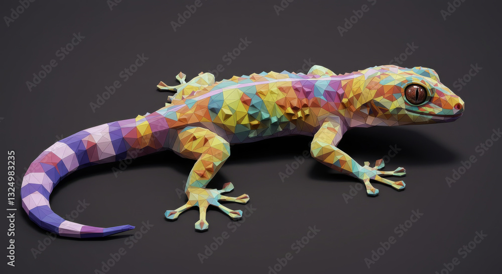 Obraz premium Colorful geometric gecko with vibrant hues and polygonal textures rests still