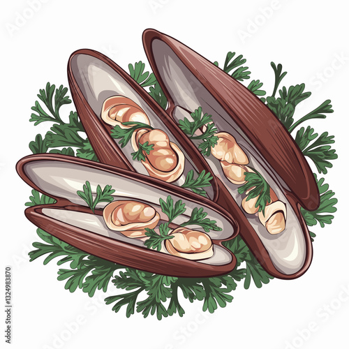 Illustrated Grilled Razor Clams with Garlic and Herbs