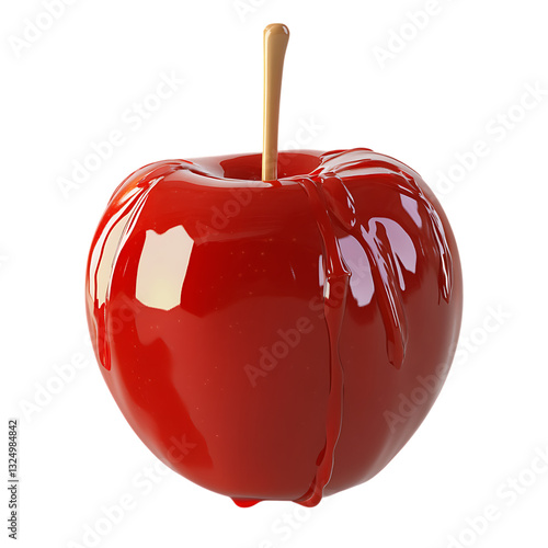 red candied apple with glossy caramel coating, isolated, transparent background photo