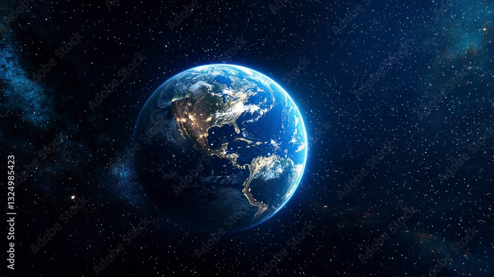 Obraz premium Earth in space with a blue glow and stars in the background