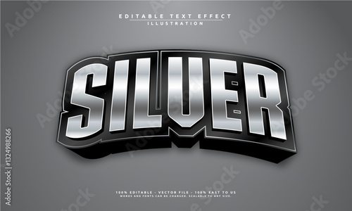 Editable silver font text effect template with a sleek style. Perfect for luxury branding, logos, and modern designs