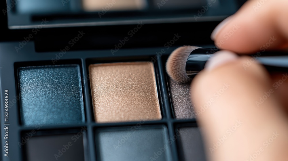 Makeup professional selecting vibrant eyeshadow with precise brush technique, blending colors for dramatic eye makeup artistry Makeup professional selecting vibrant eyeshadow with precise brush technique, blending colors for dramatic eye makeup artistry
