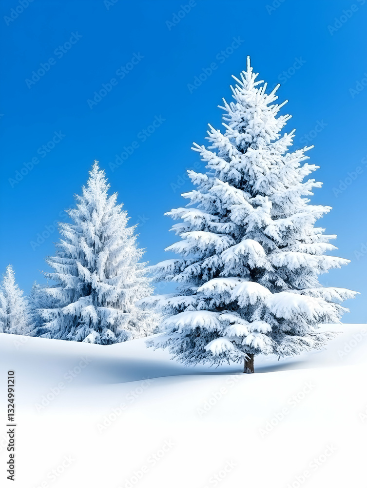 Snowy winter landscape with evergreen trees Snowy winter landscape with evergreen trees