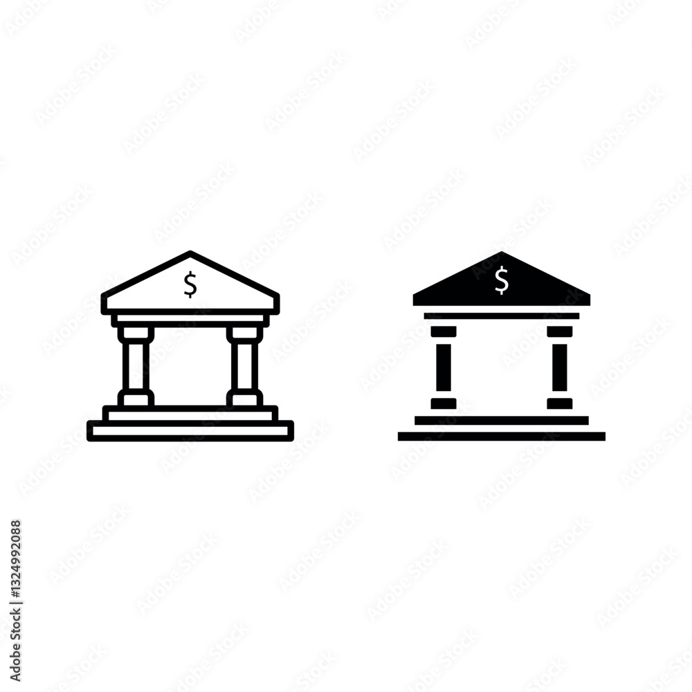 bank icon set color editable on white background bank icon set color editable on white background