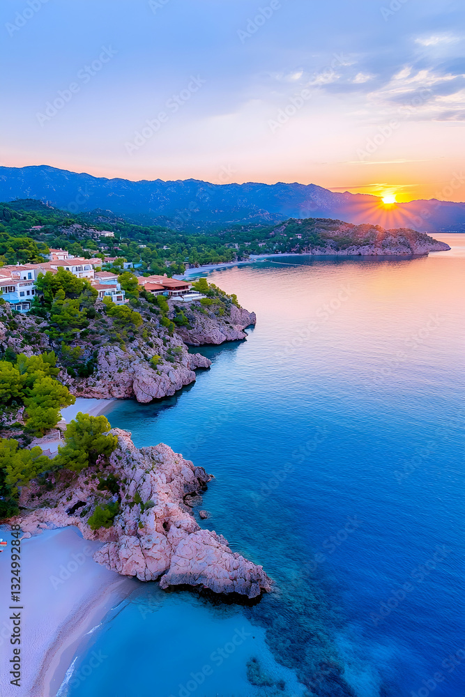 Obraz premium Stunning coastal sunrise view over a secluded beach