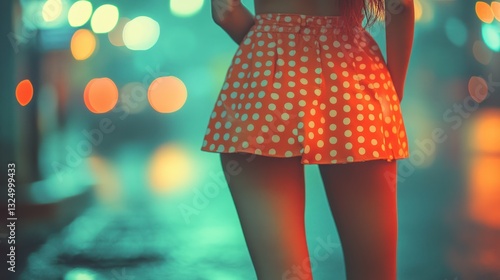 A polka dot miniskirt with retro color grading, soft lighting