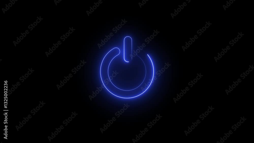 Neon glowing power button icon animated on a black background ,The appearance of neon symbol power off. Neon glowing power button icon animated on a black background ,The appearance of neon symbol power off.