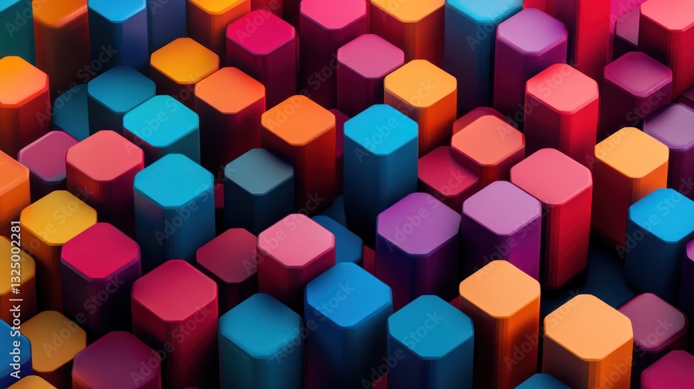 A seamless isometric pattern with vibrant hexagonal elements A seamless isometric pattern with vibrant hexagonal elements