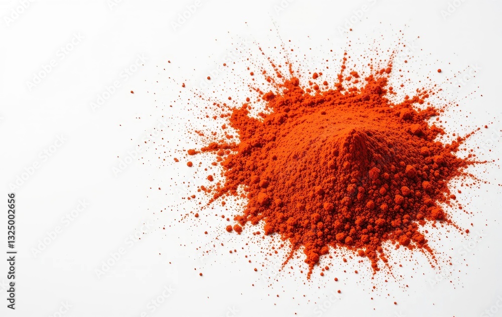 Pile of Vibrant Red Powdered Spice on a White Surface Pile of Vibrant Red Powdered Spice on a White Surface