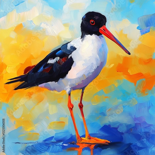 Pretty Eurasian Oystercatcher on colorful water. Bird: Haematopus ostralegus.