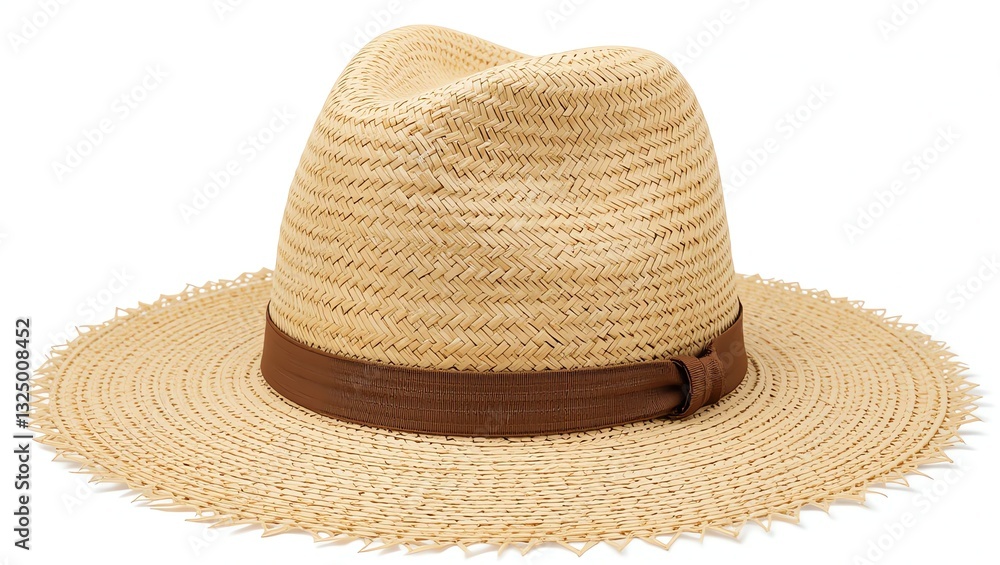 A stylish straw hat perfect for summer, featuring a brown leather band for added elegance and comfort. A stylish straw hat perfect for summer, featuring a brown leather band for added elegance and comfort.