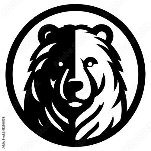 Clean black and white vector silhouette of a bear on white background