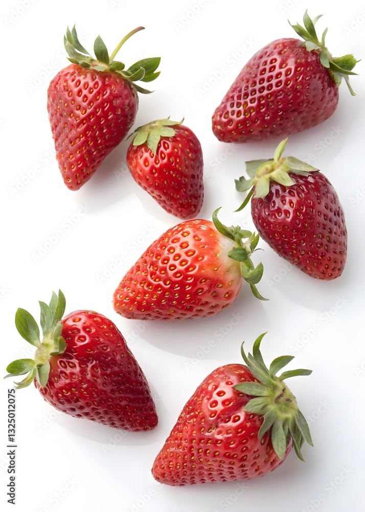 Fresh Ripe Strawberries Scattered Naturally on Clean Surface with Vibrant Red Coloring and Green Tops
Fresh Ripe Strawberries Scattered Naturally on Clean Surface with Vibrant Red Coloring and Green Tops