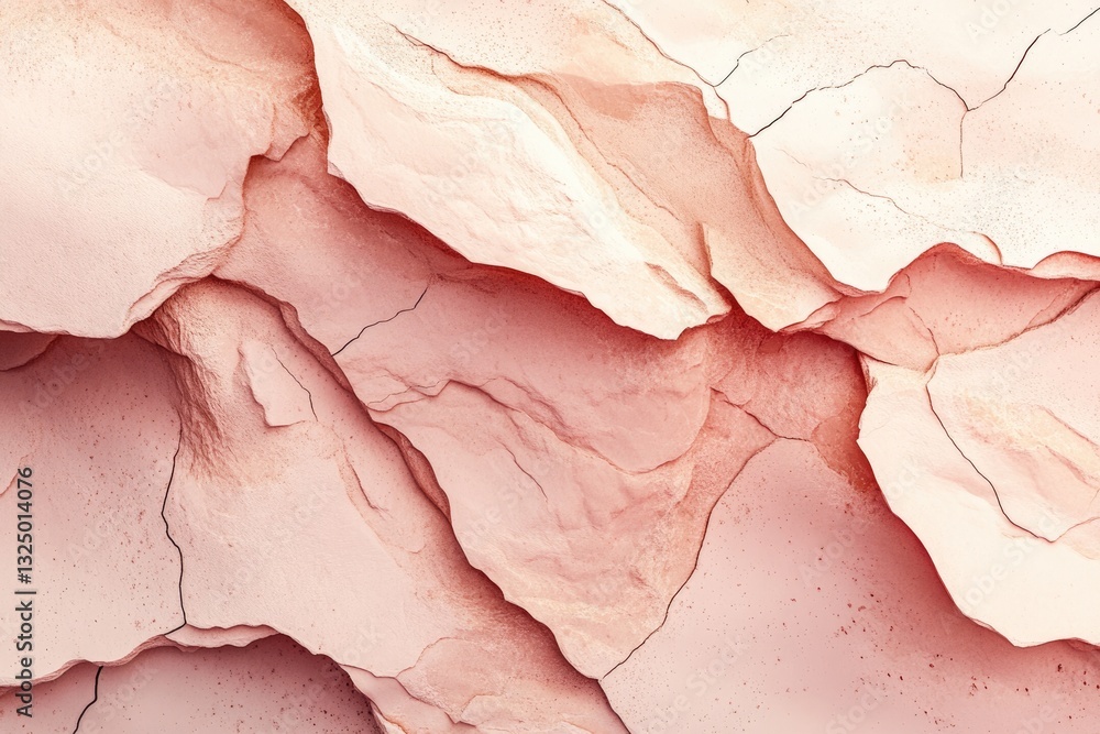 Naklejka premium Abstract pink rock formation with cracks and crevices, showcasing texture and color variations.