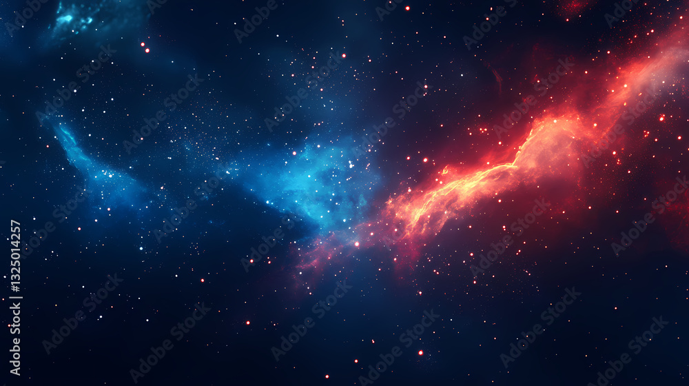 Fototapeta premium A blue flame and red flame, with sparks and glowing dust with an abstract magic effect. Nebula Sparks. Illustration