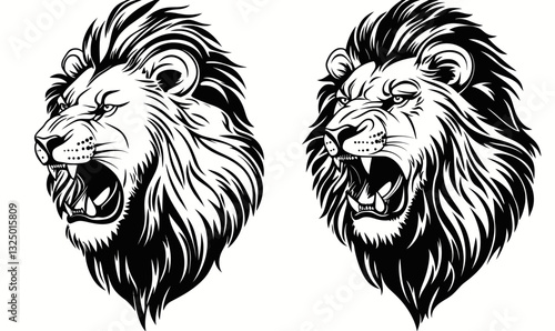 Majestic Roaring Lion Head Tattoo Designs in Minimalist Black and White Vector Style
