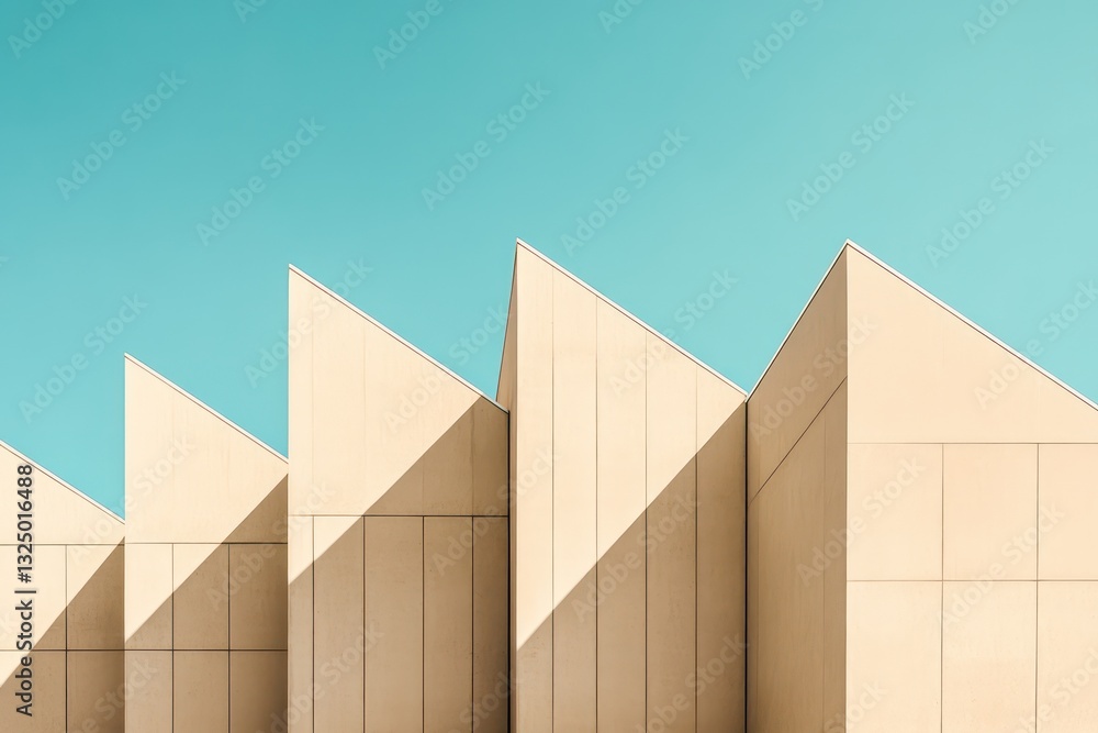 A minimalist structure with panels of sandy beige concrete, meticulously arranged to form sharp angles and clean lines A minimalist structure with panels of sandy beige concrete, meticulously arranged to form sharp angles and clean lines