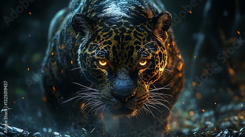 Intense jaguar stare in jungle wilderness high resolution image