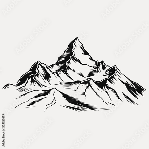 Landscape with mountain Everest sketched illustration
