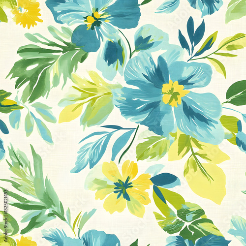 Delicate blue daisy and chrysanthemum watercolor seamless pattern