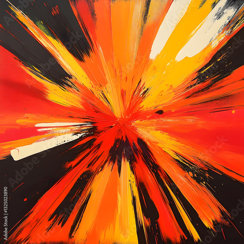 Abstract swirling flames with intense orange and red hues, radiating bright energy