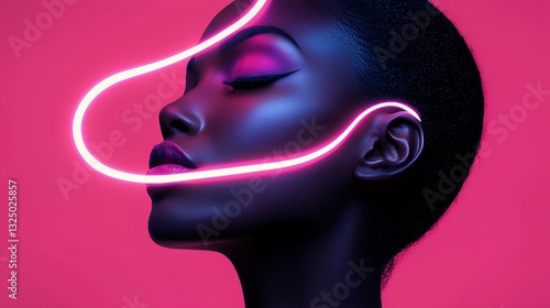 Woman Neon Light Portrait Pink Beauty Fashion