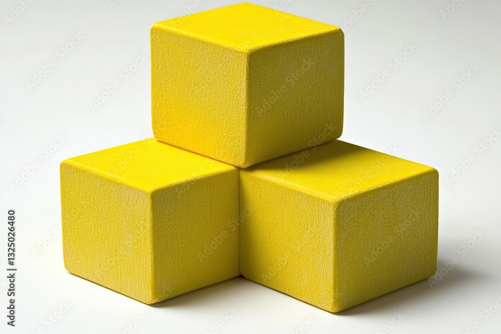 Three bright yellow wooden blocks in a symmetrical arrangement Three bright yellow wooden blocks in a symmetrical arrangement