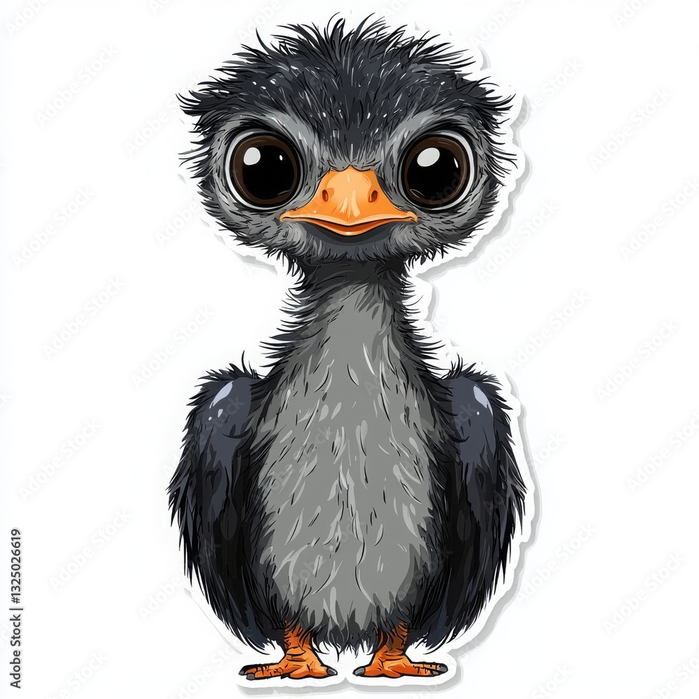 Fototapeta premium Adorable cartoon emu chick with big eyes. Perfect for children's books or whimsical designs.