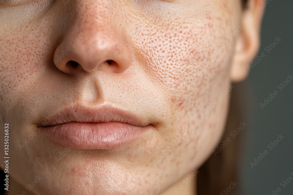 Close-up view of female face highlighting dry skin and skin texture issues Close-up view of female face highlighting dry skin and skin texture issues