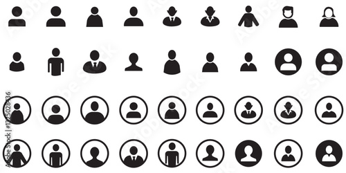 User profile login icon vector set. User icons for app or web site. User avatar icon or button. Person icon. Editable stroke. Isolated. Line and flat style. Vector illustration