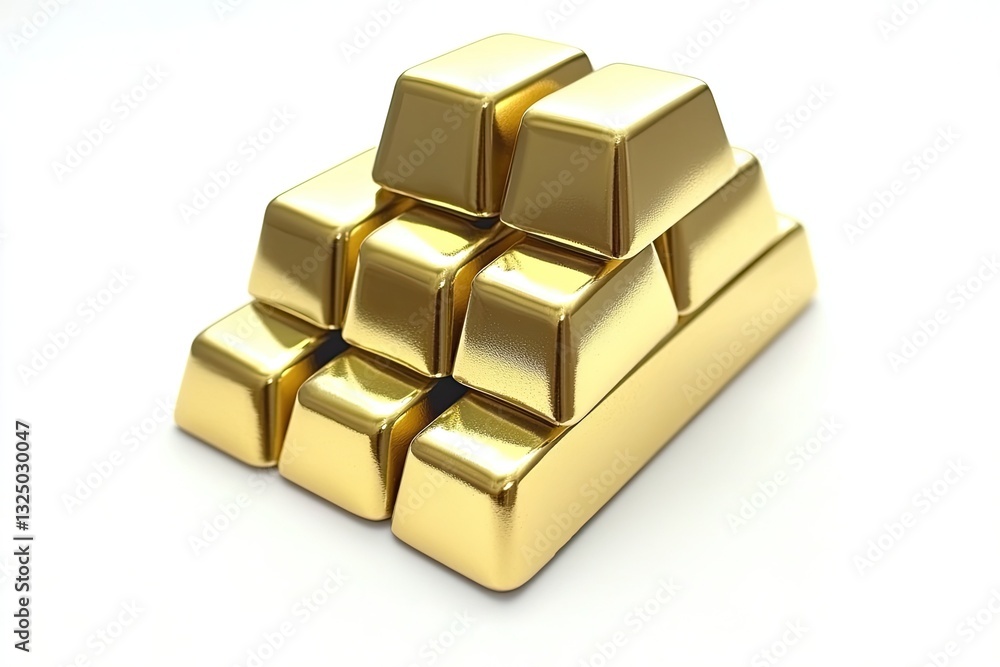 Gold bars stacked in a pyramid shape Gold bars stacked in a pyramid shape