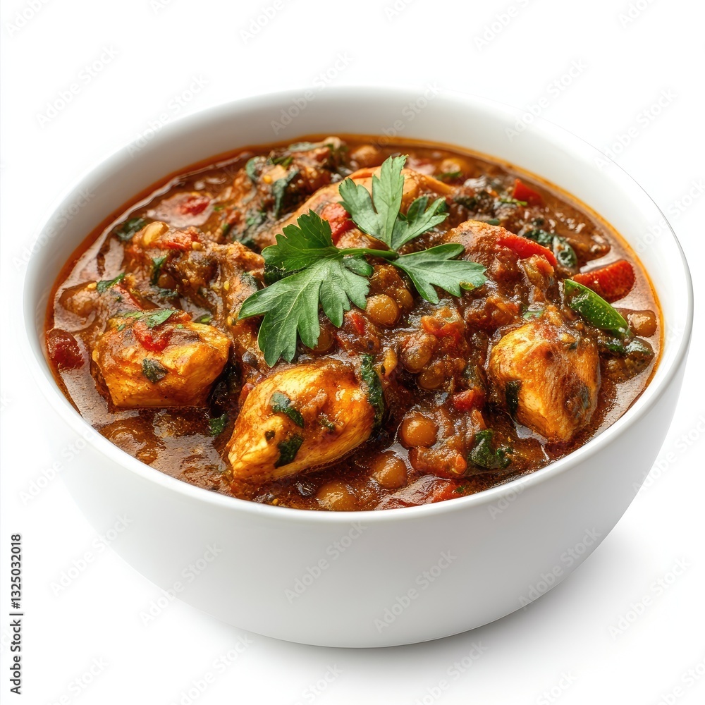 Exquisite Chicken Curry: A vibrant and aromatic chicken curry dish served in a pristine white bowl, showcasing a symphony of colors and flavors. Exquisite Chicken Curry: A vibrant and aromatic chicken curry dish served in a pristine white bowl, showcasing a symphony of colors and flavors.