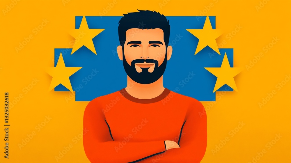 Happy Man for Five-Star Review, Achievement, Success. Happy Man for Five-Star Review, Achievement, Success.