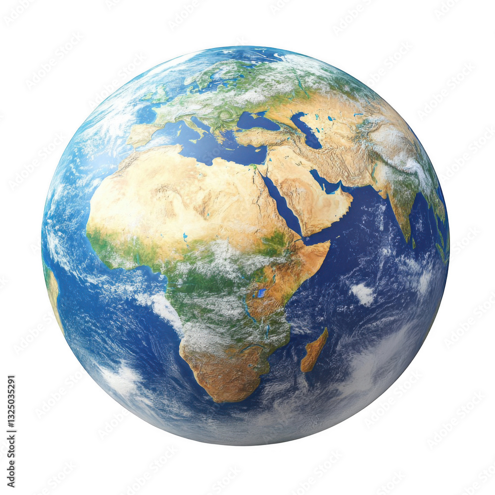 Fototapeta premium Earth planet with a global map of the Middle East and Africa, isolated on a white background