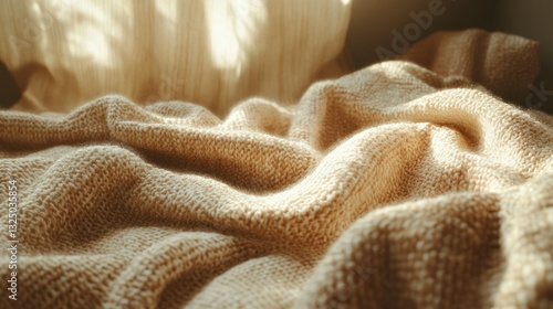 Golden Knitted Blanket by Window