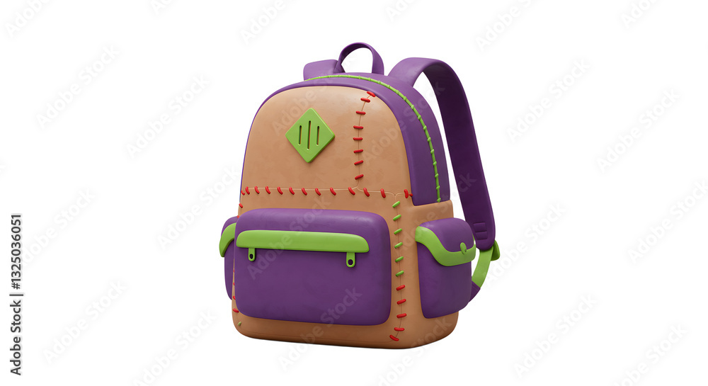 Cartoon School Backpack with Pockets and Straps for Education Concept Cartoon School Backpack with Pockets and Straps for Education Concept
