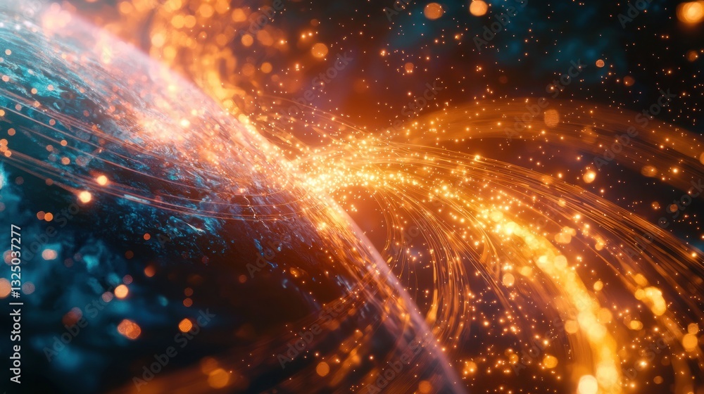 Abstract swirling energy streams around a planet. Abstract swirling energy streams around a planet.