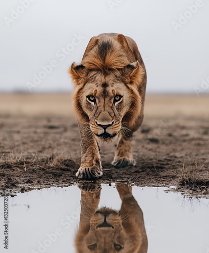 prehistoric lion with coral toned light