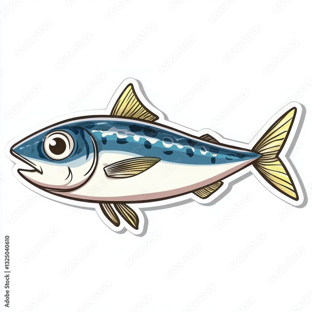 Fototapeta premium Cute illustration of a mackerel fish with big eyes. Perfect for children's books or educational materials.