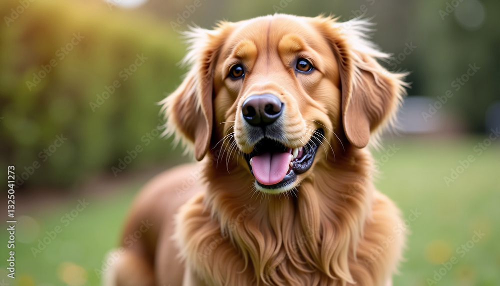 Golden retriever smiling in sunny green park Golden retriever smiling in sunny green park