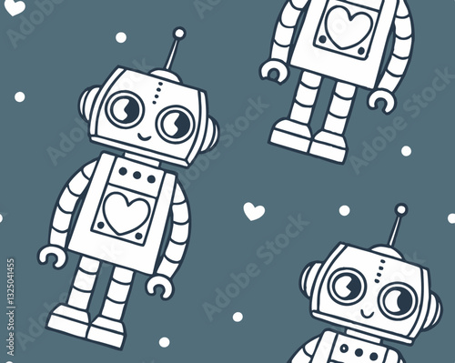 seamless pattern with retro robots