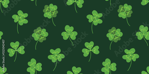 Trendy shamrock clover green leaves seamless pattern hand drawn vector illustration. Irish holiday celtic St Patrick day seamless pattern for backgrounds, wallpapers and wrapping papers