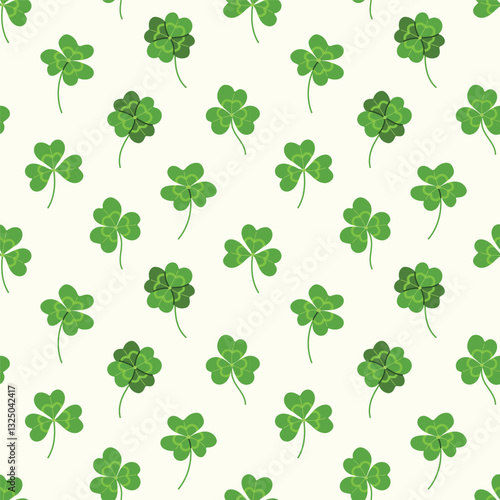 Trendy shamrock clover green leaves seamless pattern hand drawn vector illustration. Irish holiday celtic St Patrick day seamless pattern for backgrounds, wallpapers and wrapping papers