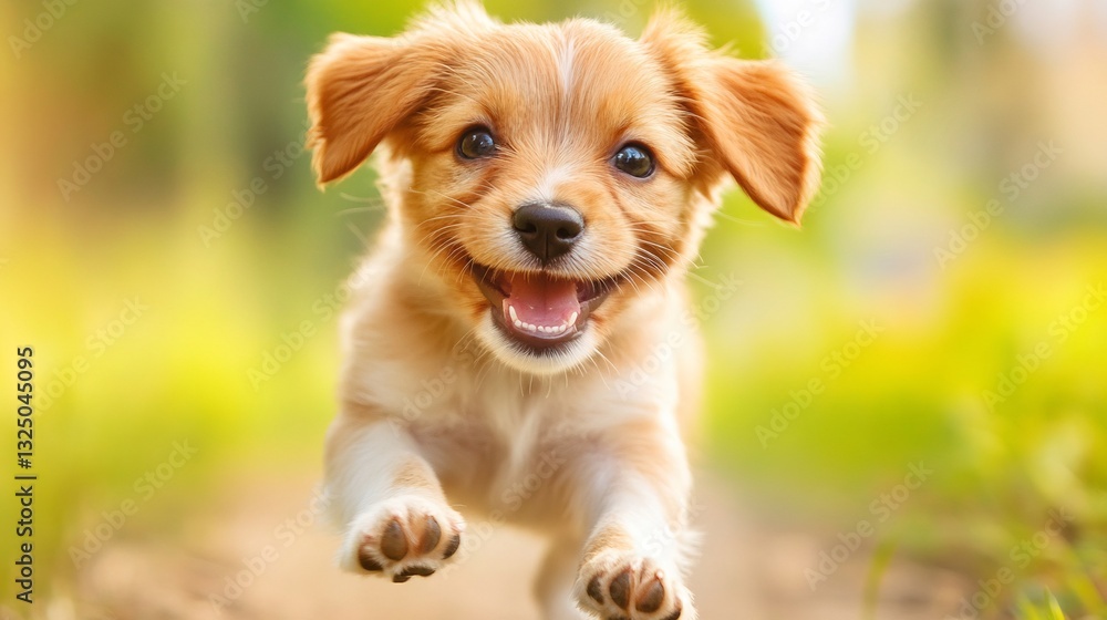 Joyful Puppy Running in Sunny Park. Joyful Puppy Running in Sunny Park.