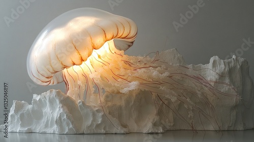 A glowing jellyfish pushing out of a softly cracked translucent wall